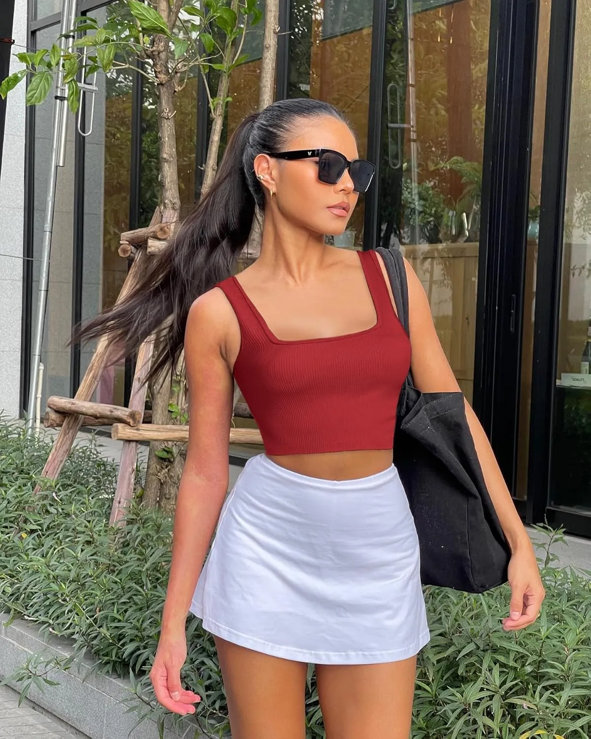 OLCHEE Womens 3 Pack Crop Tank Tops Basic Seamless Ribbed Sleeveless Square Neck Workout Top Summer Exercise Yoga Gym Shirts