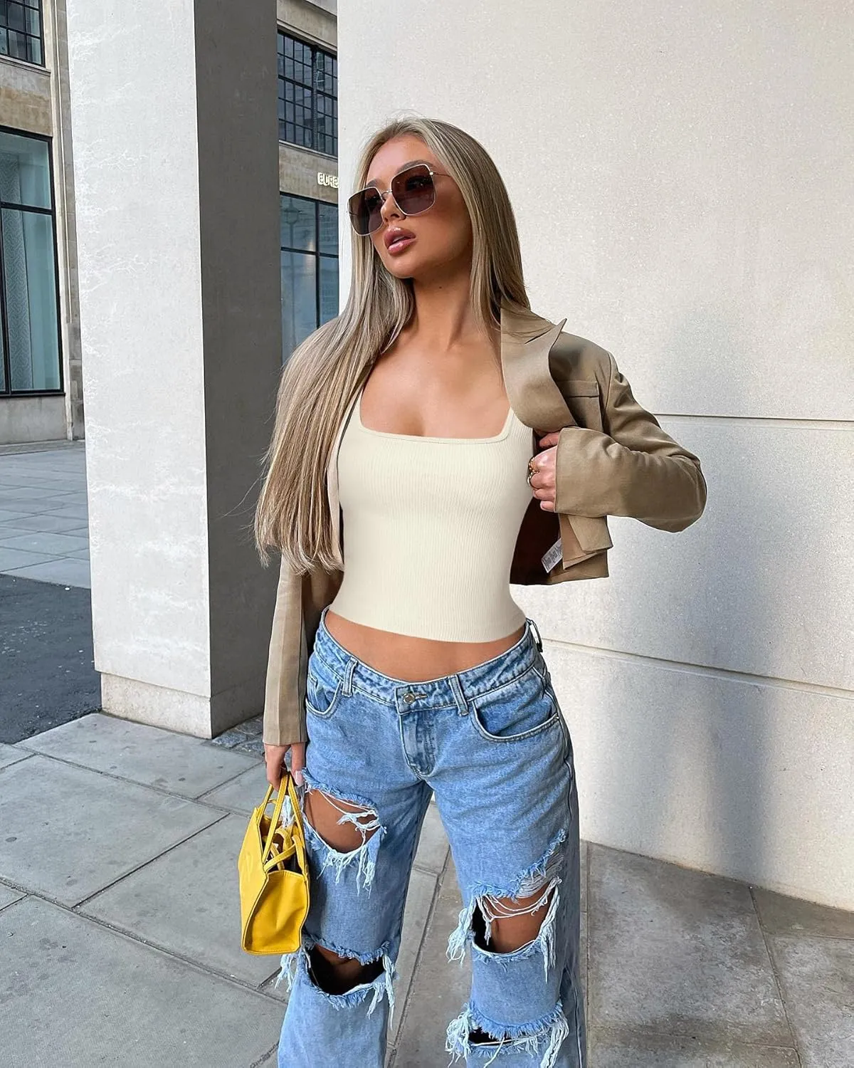 OLCHEE Womens 3 Pack Crop Tank Tops Basic Seamless Ribbed Sleeveless Square Neck Workout Top Summer Exercise Yoga Gym Shirts