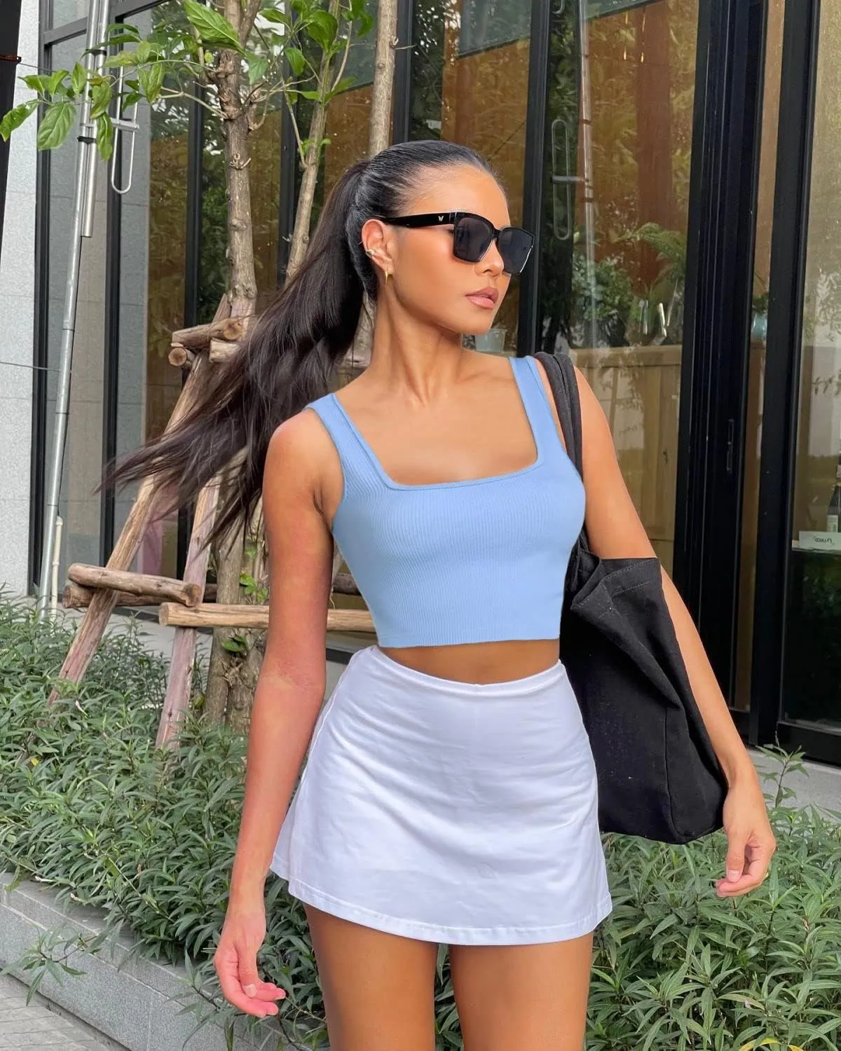 OLCHEE Womens 3 Pack Crop Tank Tops Basic Seamless Ribbed Sleeveless Square Neck Workout Top Summer Exercise Yoga Gym Shirts