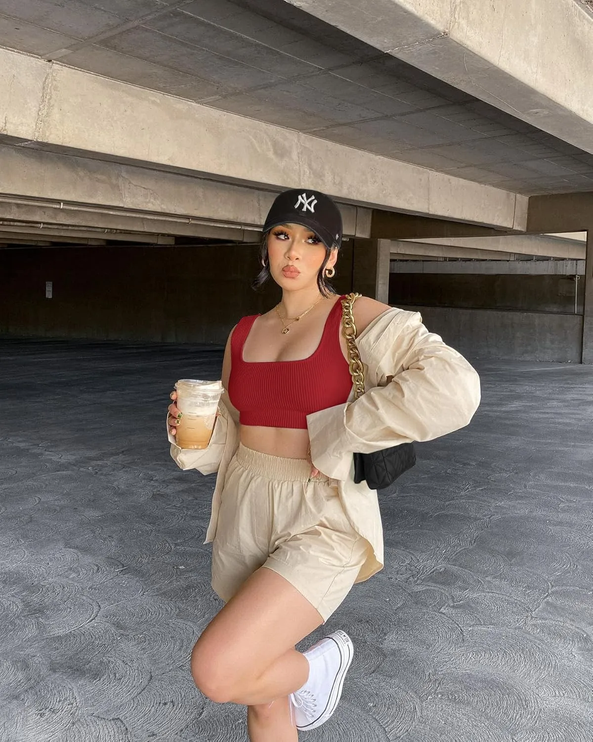 OLCHEE Womens 3 Pack Crop Tank Tops Basic Seamless Ribbed Sleeveless Square Neck Workout Top Summer Exercise Yoga Gym Shirts