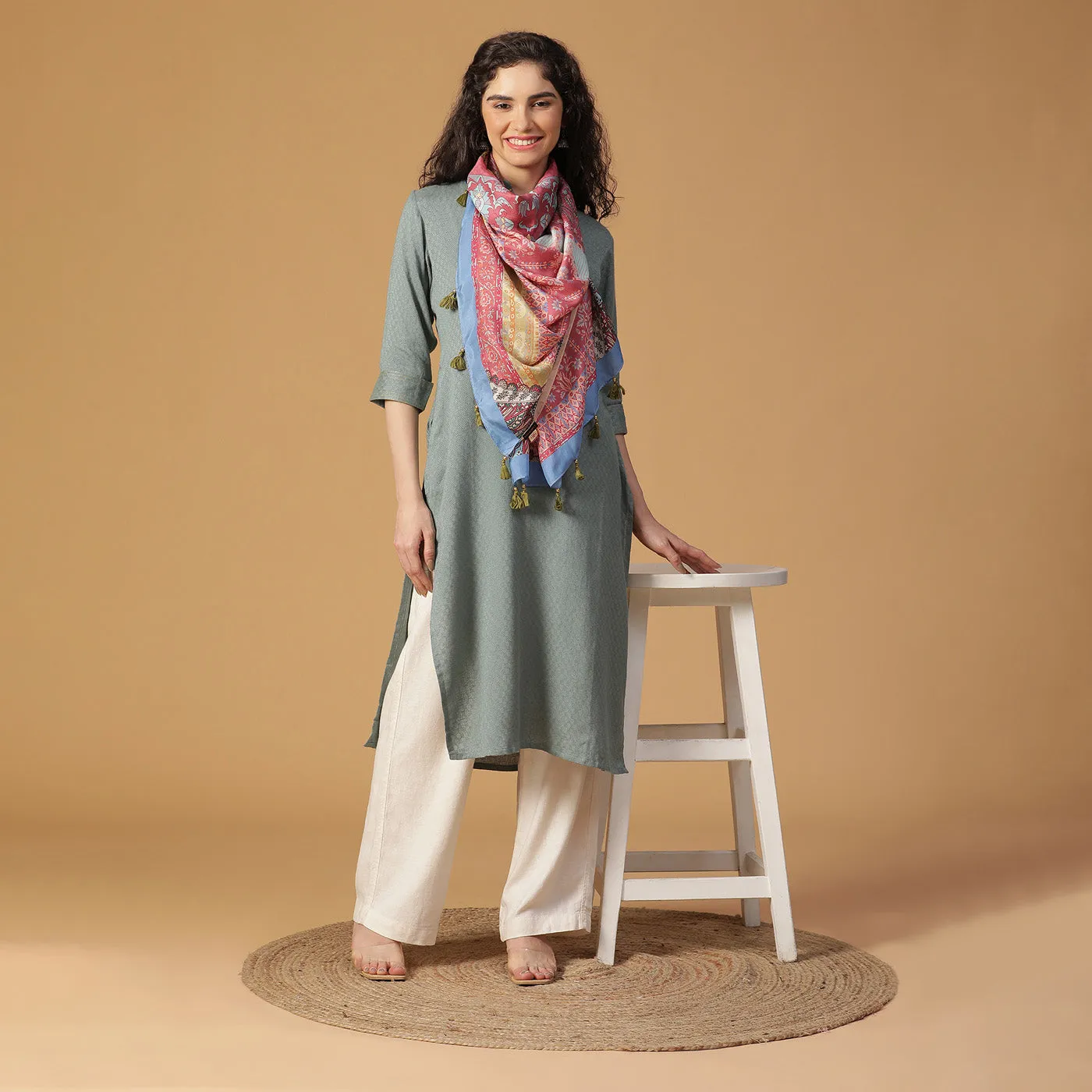 Pink Silk Printed Stole