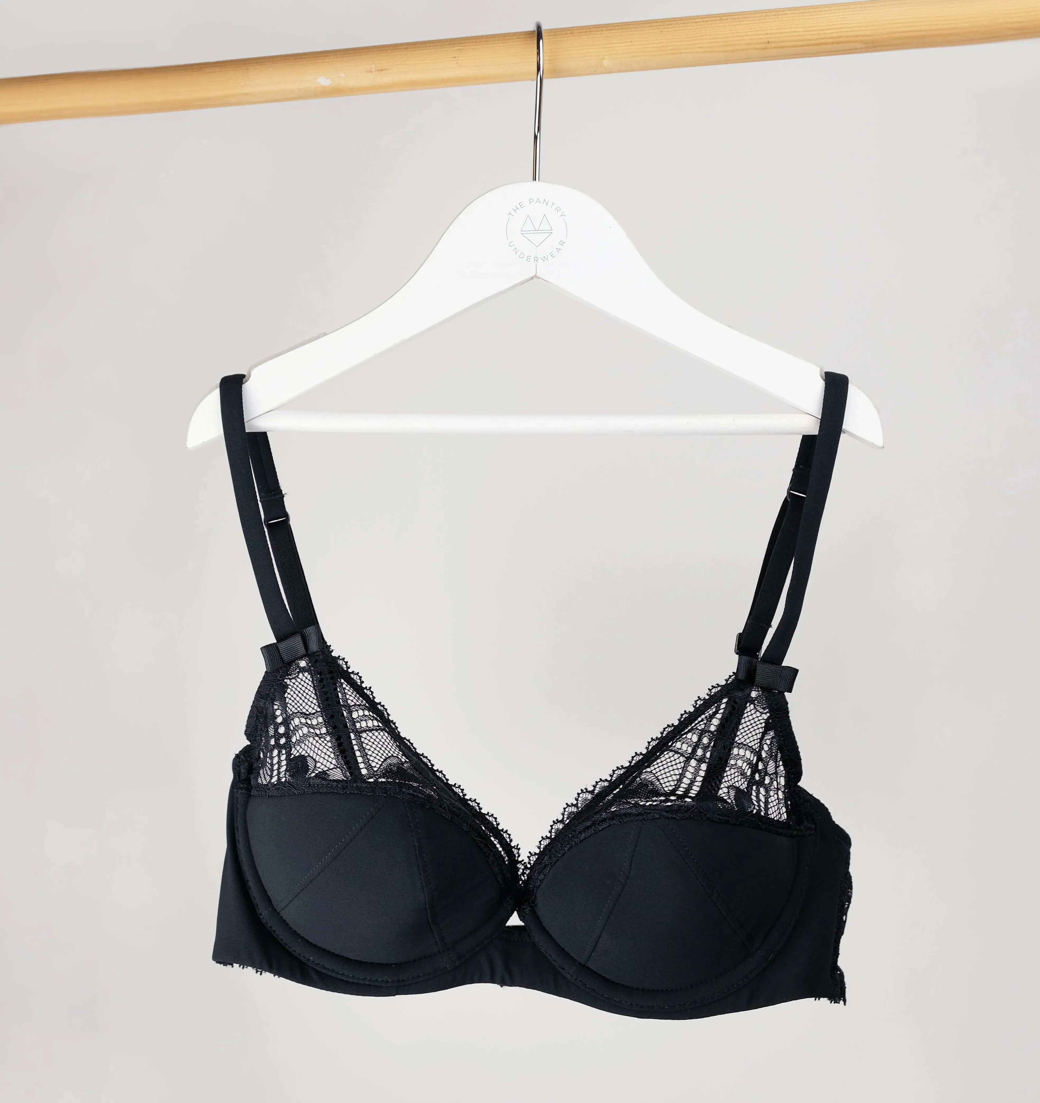 Plaid mesh push up bra [Black]