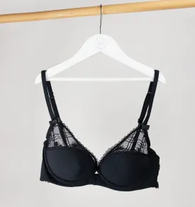 Plaid mesh push up bra [Black]