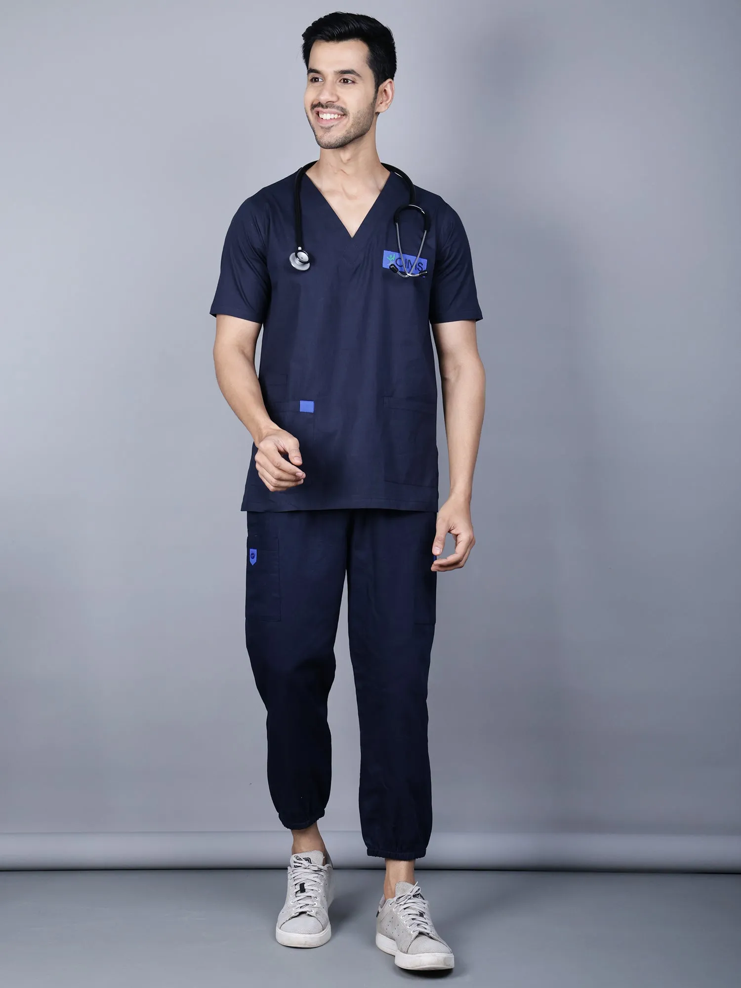 Ramajikk Medical Unisex V- Neck Design With Patch Work Scrub Suit