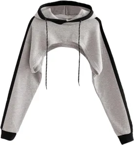 Remidoo Women Super Crop Top Pullover Sweatshirt Long Sleeve Drawstring Hoodie