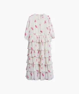 Rose Print Pleated Georgette Midi Dress