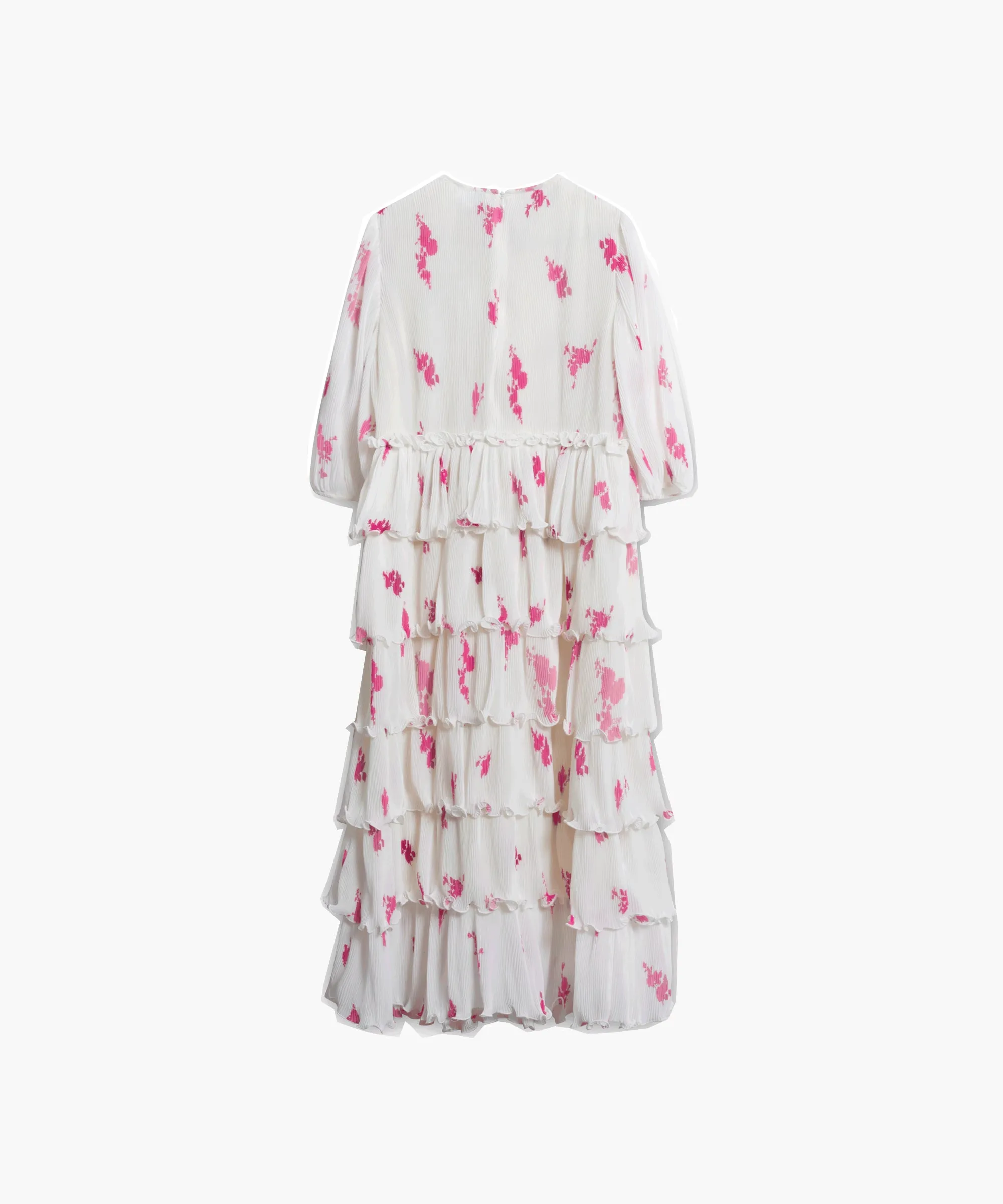Rose Print Pleated Georgette Midi Dress