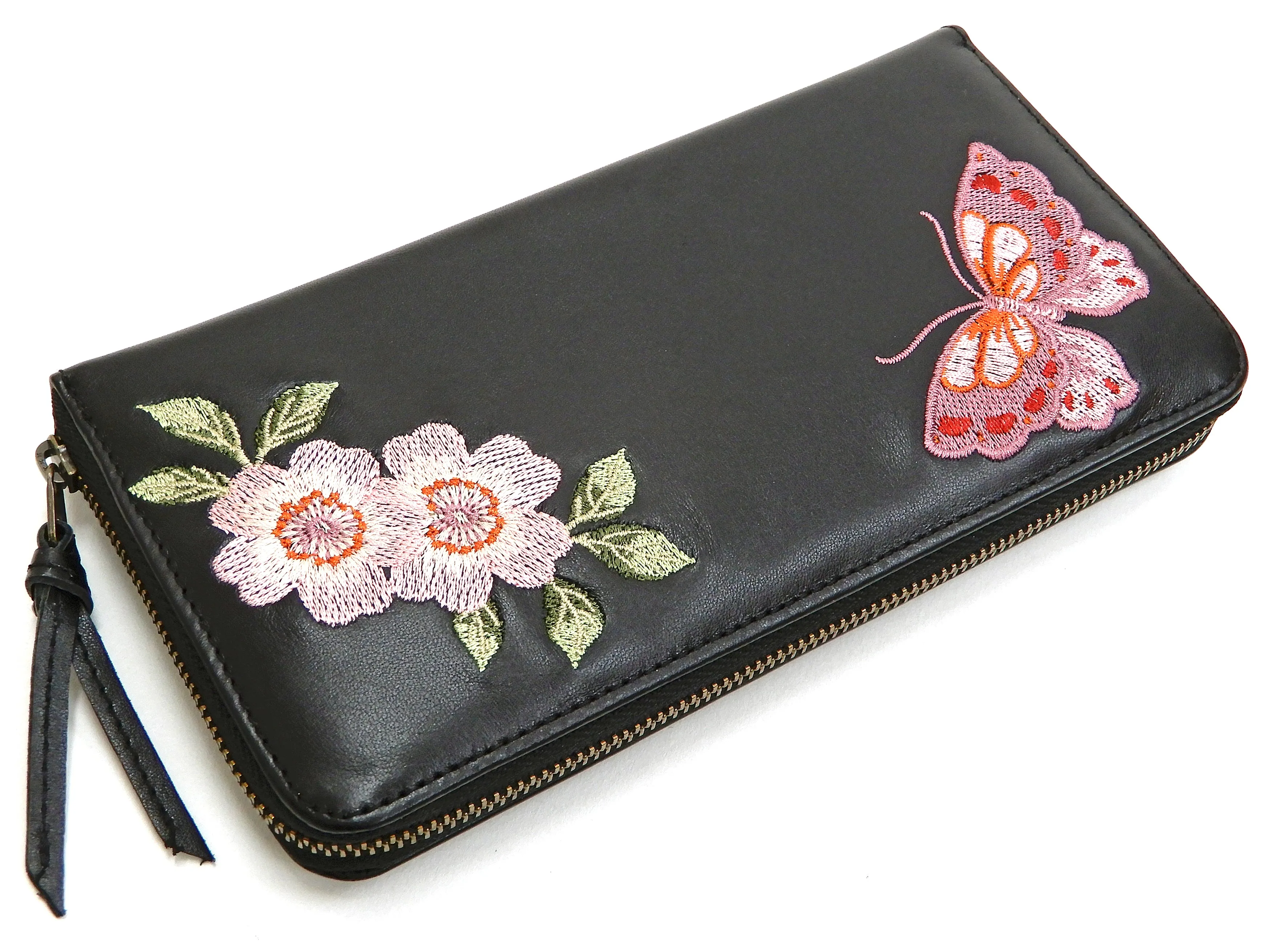 Script Hanatabi Gakudan Men's Casual Embroidered Leather Long Wallet SLWL-503 Black