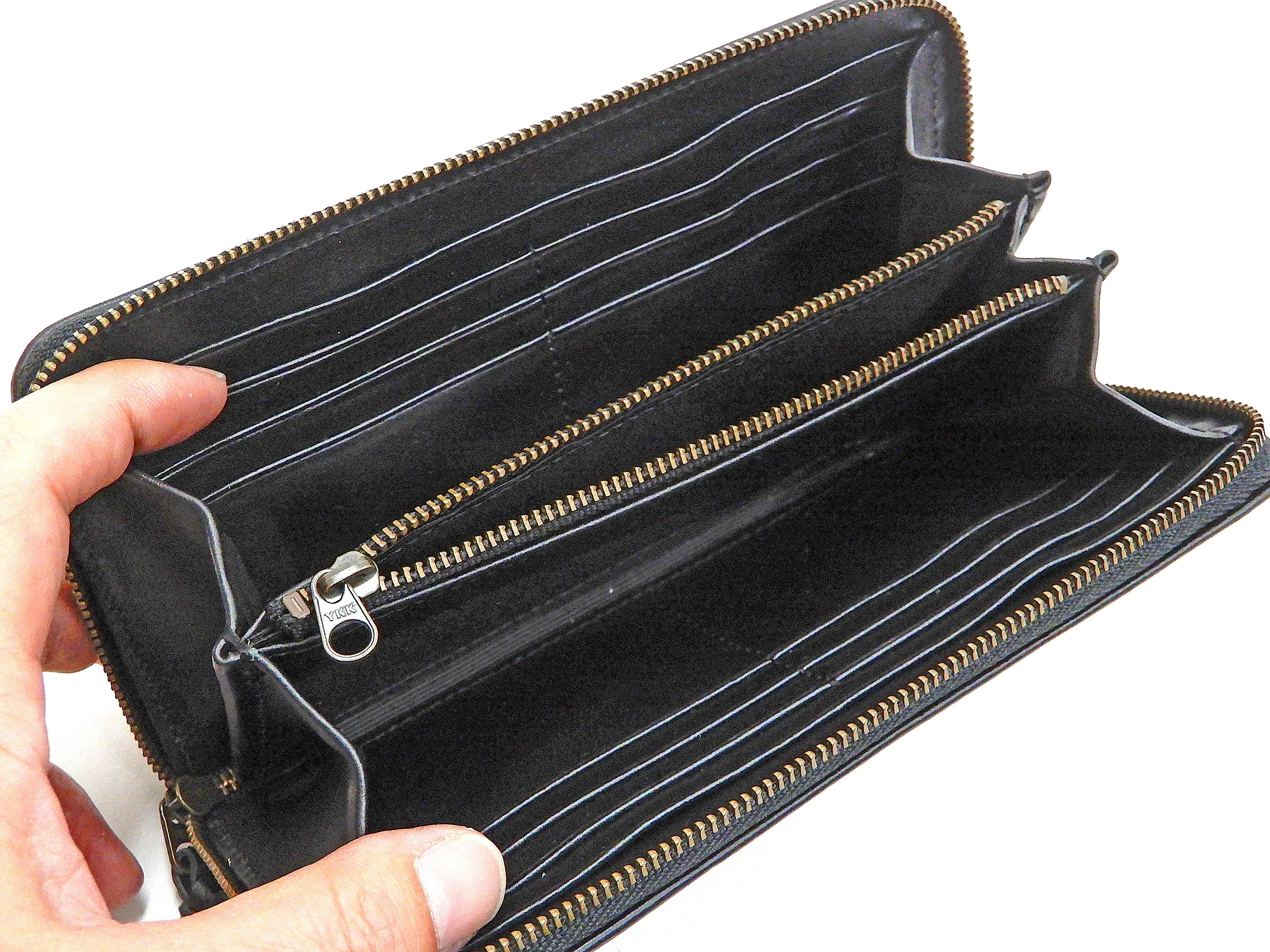Script Hanatabi Gakudan Men's Casual Embroidered Leather Long Wallet SLWL-503 Black