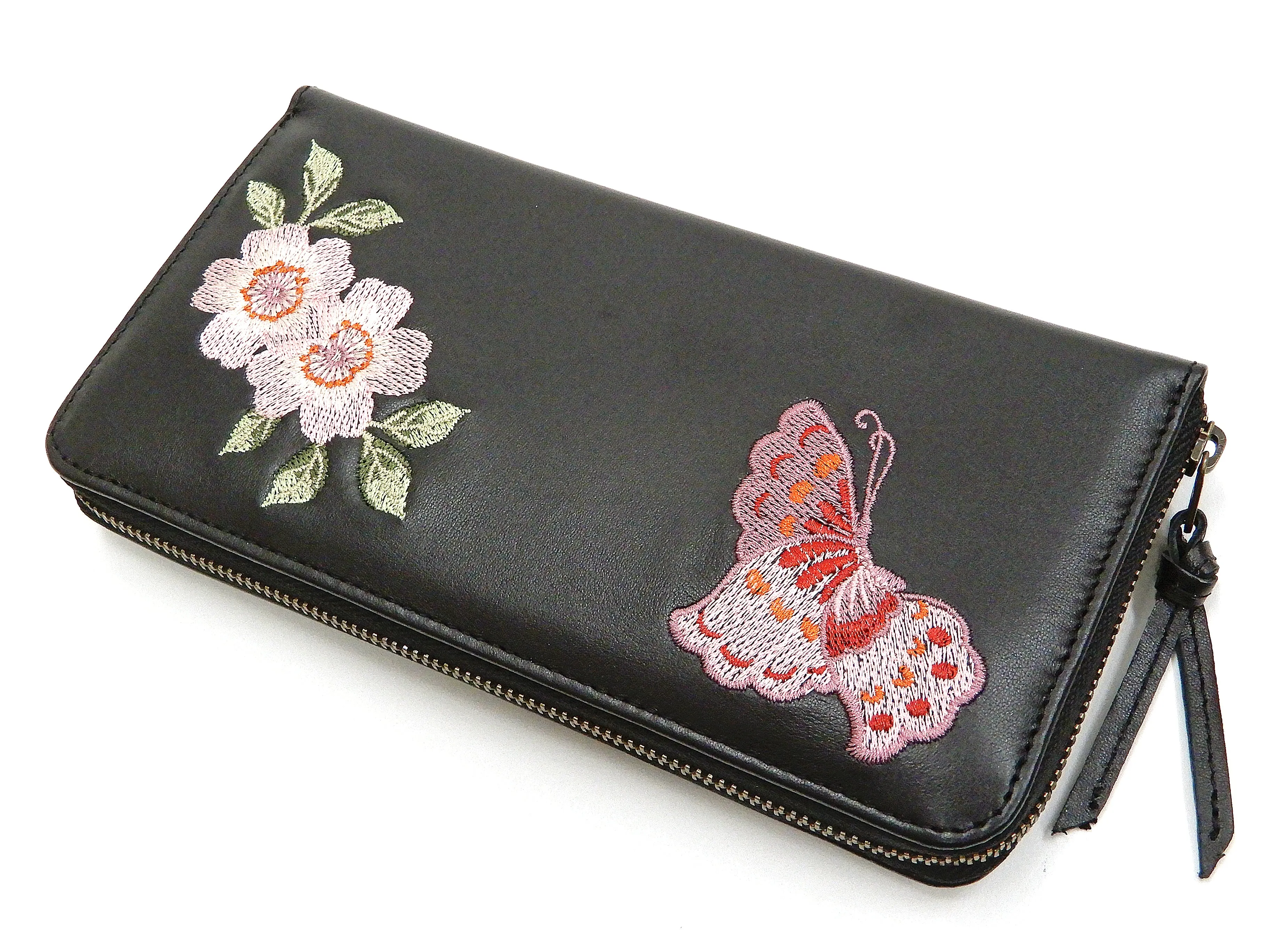 Script Hanatabi Gakudan Men's Casual Embroidered Leather Long Wallet SLWL-503 Black