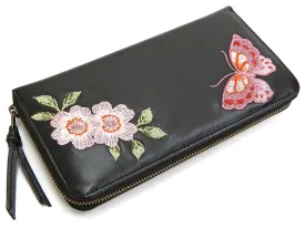 Script Hanatabi Gakudan Men's Casual Embroidered Leather Long Wallet SLWL-503 Black