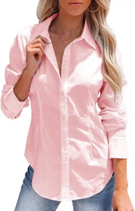 siliteelon Women's Button Down Shirts Long Sleeve Dress Shirts Wrinkle Free Collared Work Office Solid Blouses Corset Tops
