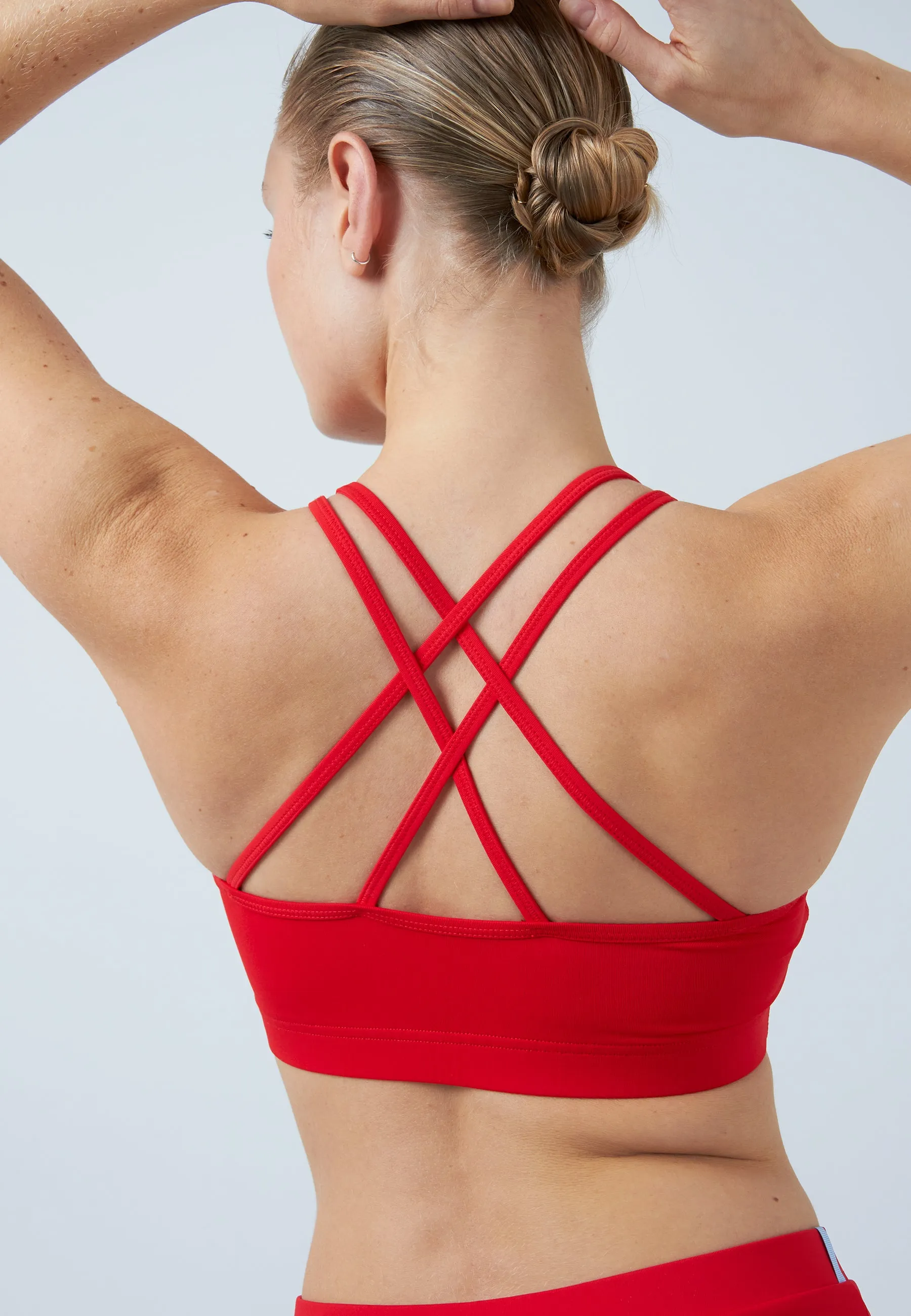 Sports Bra, crossed straps, red