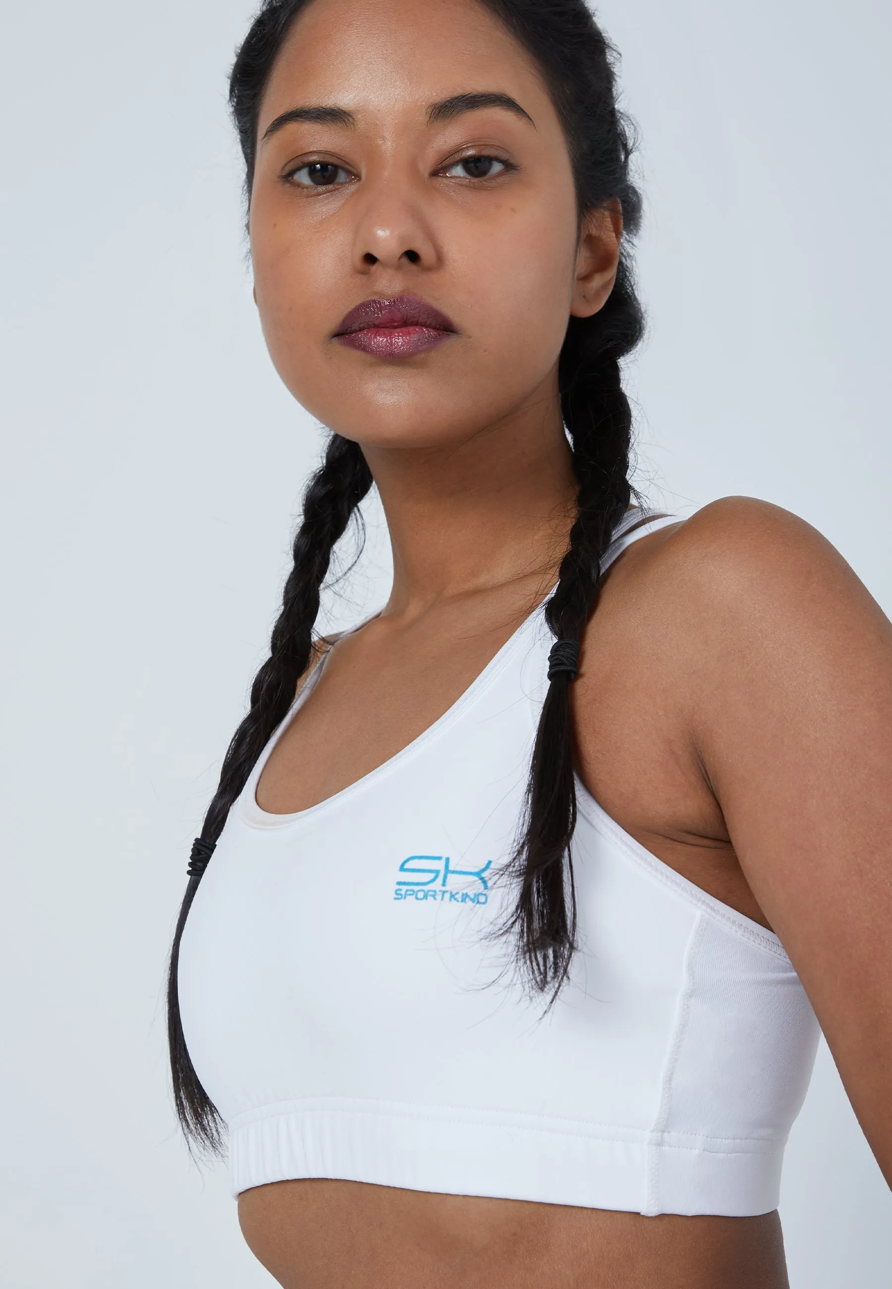 Sports Bra, crossed straps, white