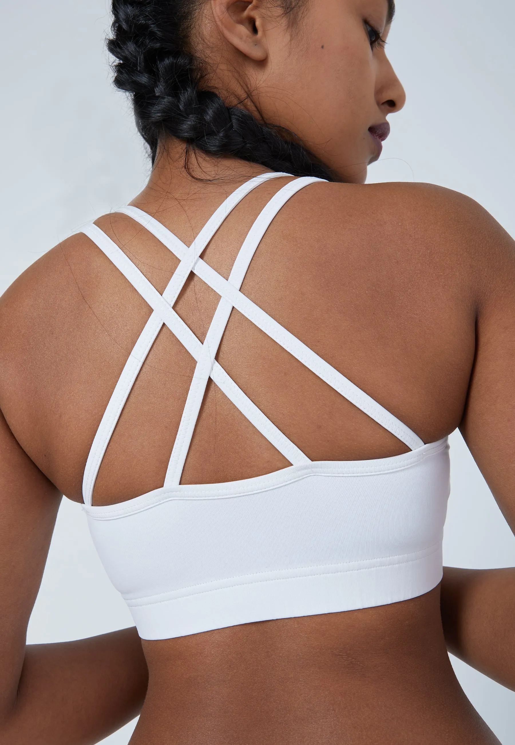 Sports Bra, crossed straps, white