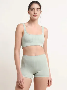 Superstar Light Green Ribbed Sport Bra