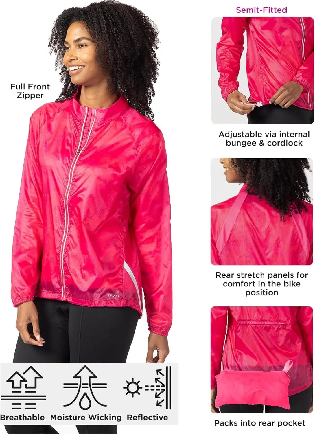 Terry Mistral Packable Womens Running Cycling Jacket Semi-Fitted Lightweight Reflective Windproof Soft Shell Windbreaker
