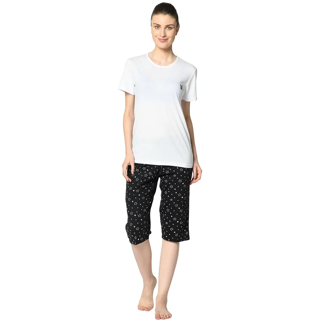 Vimal Jonney Black 3/4th Capri For Women's