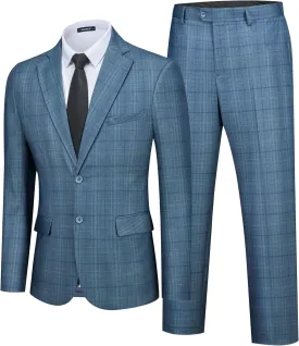 WEEN CHARM Men's 2 Piece Slim Fit Plaid Suit Business Casual Blazer Pants Set for Formal Wedding Prom Office Party