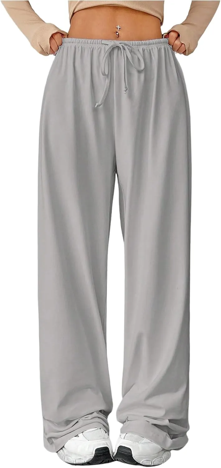 Women's Baggy Wide Leg Pants Elastic Drawstring Waist Casual Sweatpants Trousers
