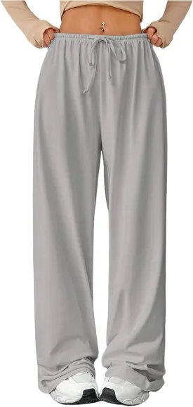 Women's Baggy Wide Leg Pants Elastic Drawstring Waist Casual Sweatpants Trousers