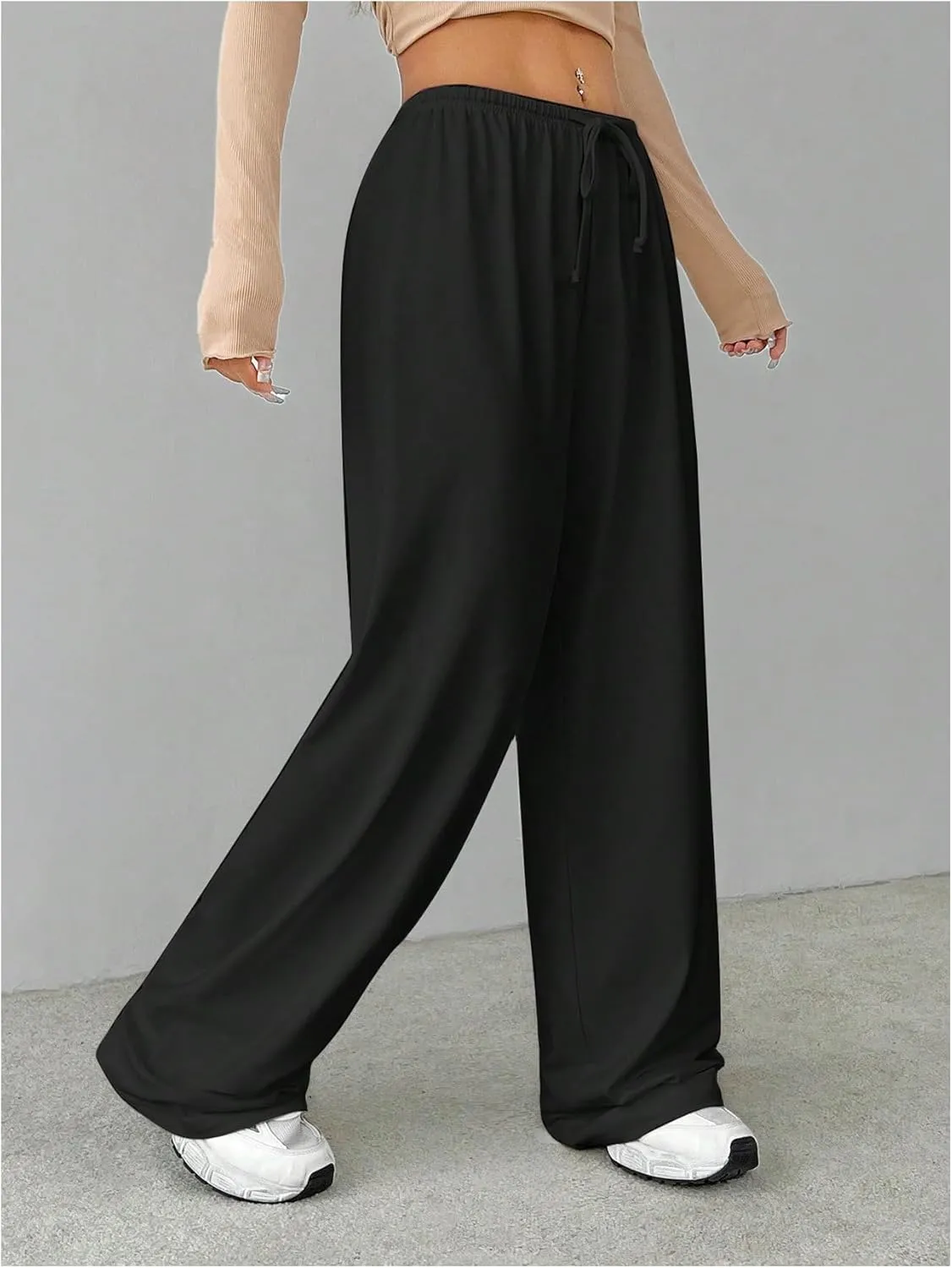 Women's Baggy Wide Leg Pants Elastic Drawstring Waist Casual Sweatpants Trousers