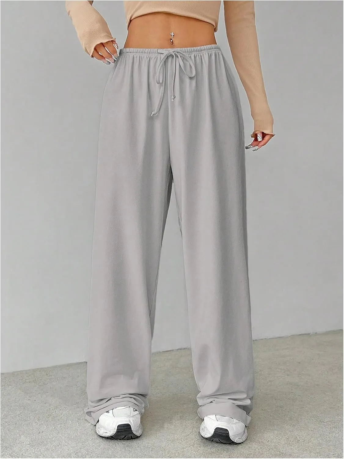 Women's Baggy Wide Leg Pants Elastic Drawstring Waist Casual Sweatpants Trousers