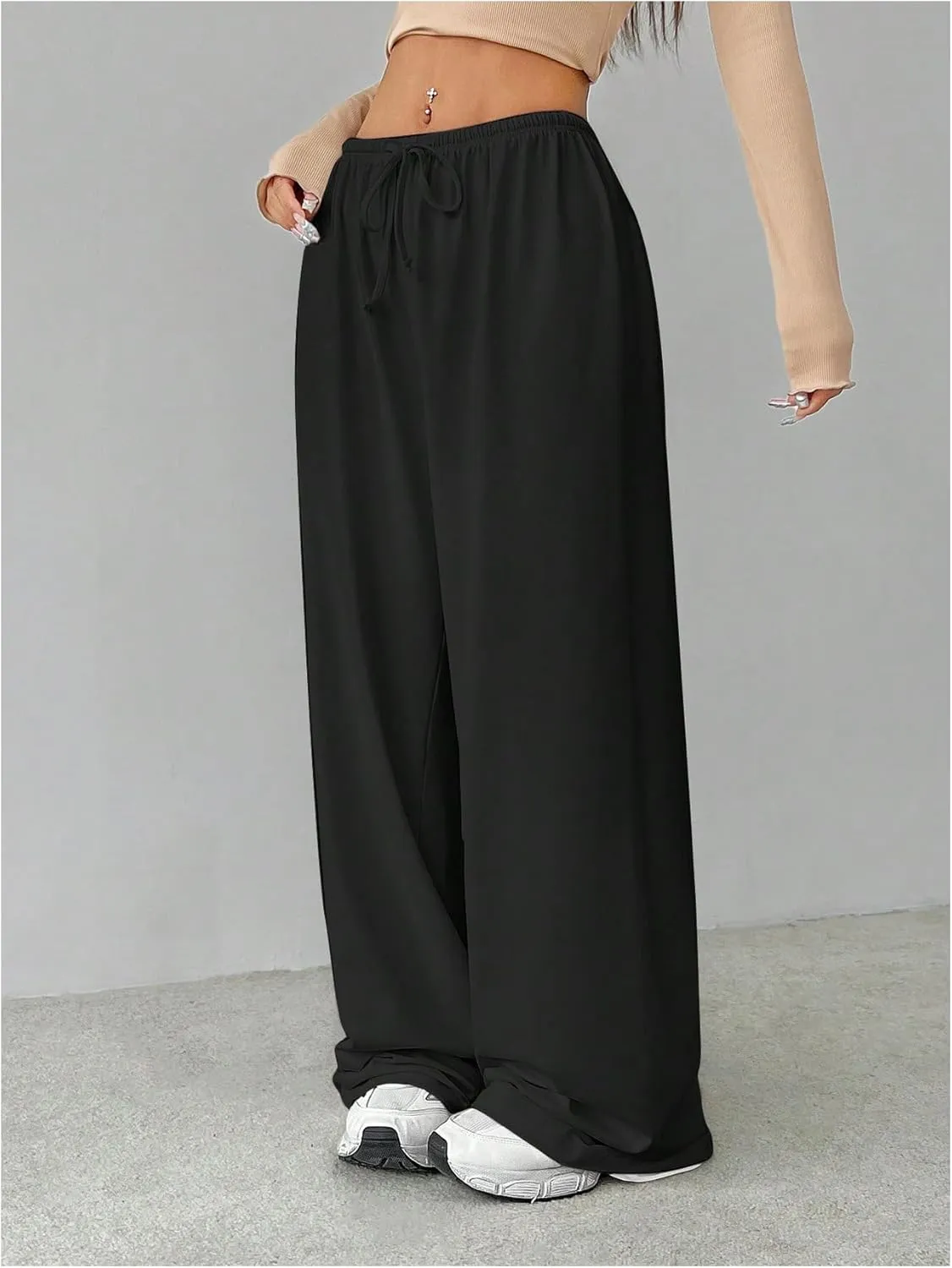 Women's Baggy Wide Leg Pants Elastic Drawstring Waist Casual Sweatpants Trousers