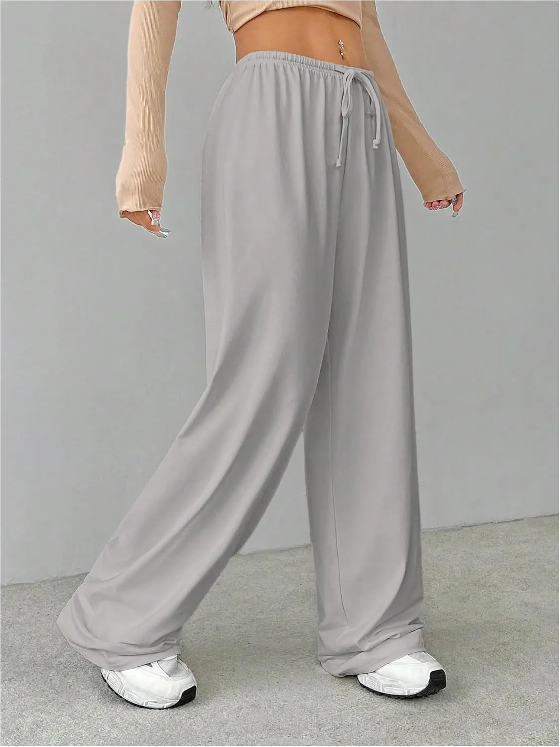 Women's Baggy Wide Leg Pants Elastic Drawstring Waist Casual Sweatpants Trousers