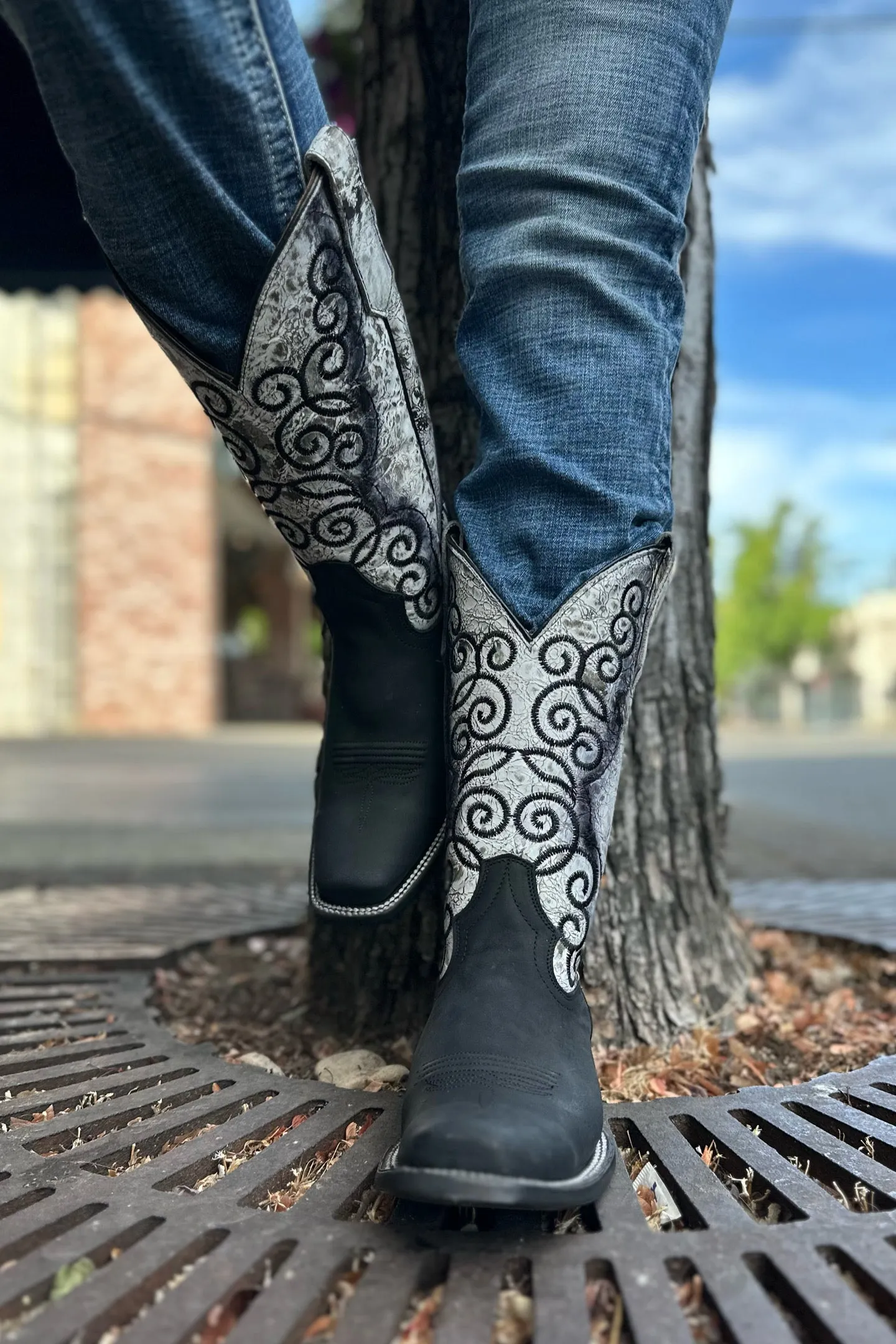 Women's Black/White Distressed Circle G Boot by Corral