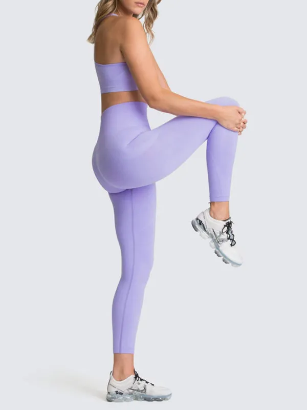 Women's Solid Colour Gym Set Including Sports Bra And Leggings