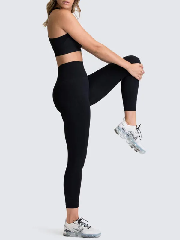 Women's Solid Colour Gym Set Including Sports Bra And Leggings