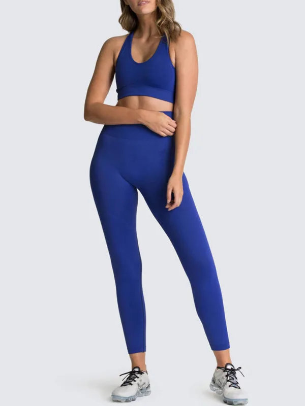 Women's Solid Colour Gym Set Including Sports Bra And Leggings