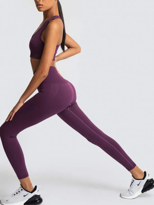 Women's Solid Colour Gym Set Including Sports Bra And Leggings