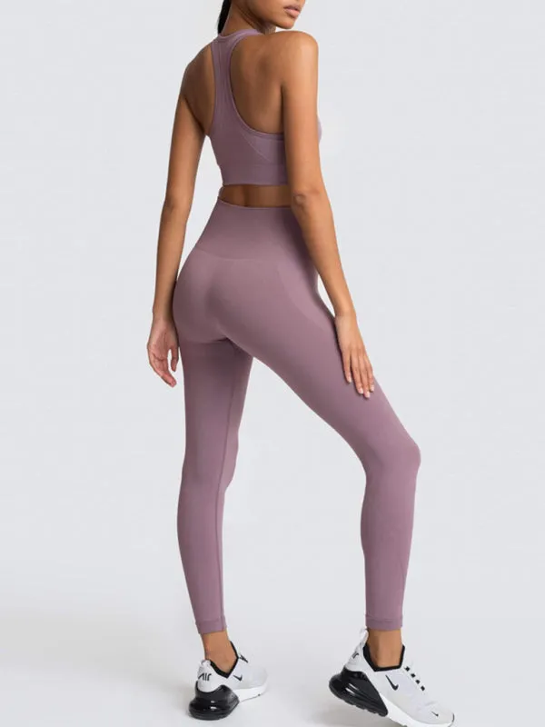 Women's Solid Colour Gym Set Including Sports Bra And Leggings