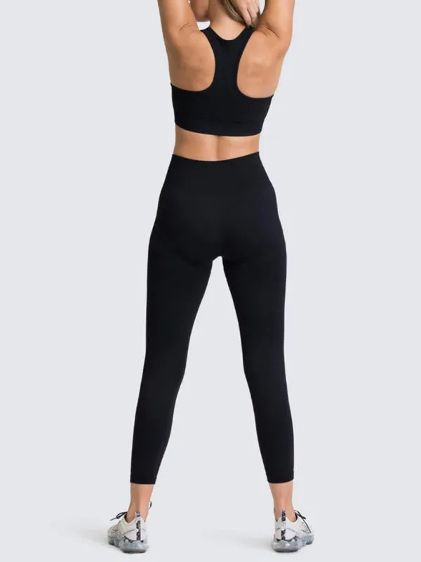Women's Solid Colour Gym Set Including Sports Bra And Leggings
