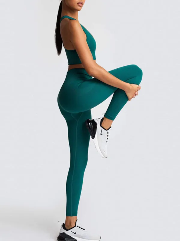Women's Solid Colour Gym Set Including Sports Bra And Leggings