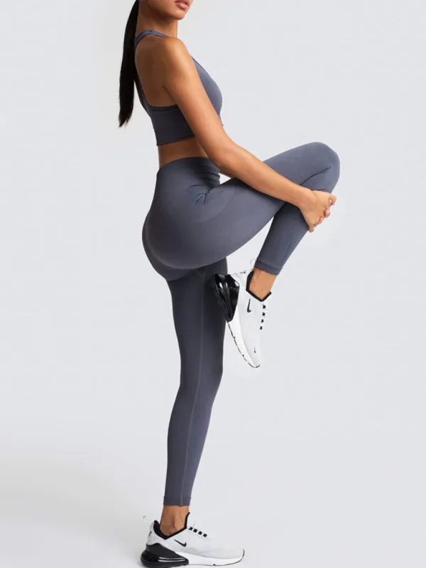 Women's Solid Colour Gym Set Including Sports Bra And Leggings