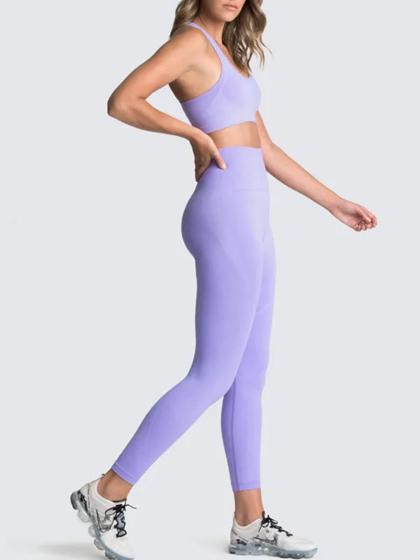 Women's Solid Colour Gym Set Including Sports Bra And Leggings