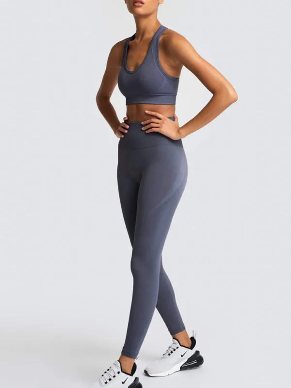 Women's Solid Colour Gym Set Including Sports Bra And Leggings