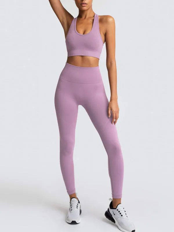 Women's Solid Colour Gym Set Including Sports Bra And Leggings