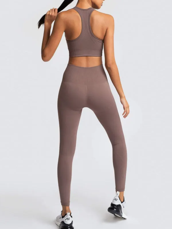 Women's Solid Colour Gym Set Including Sports Bra And Leggings