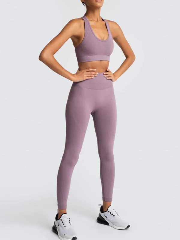 Women's Solid Colour Gym Set Including Sports Bra And Leggings