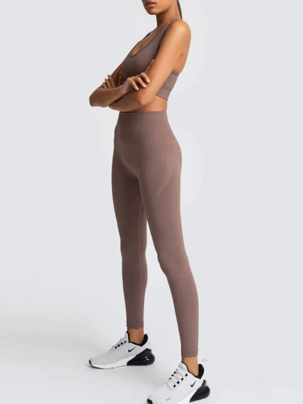 Women's Solid Colour Gym Set Including Sports Bra And Leggings
