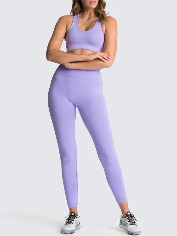 Women's Solid Colour Gym Set Including Sports Bra And Leggings
