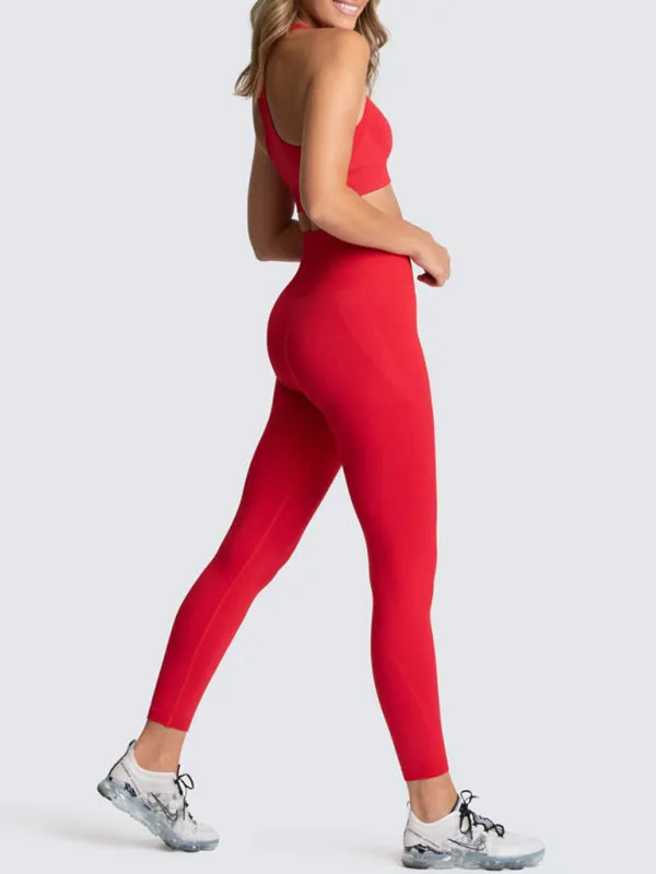 Women's Solid Colour Gym Set Including Sports Bra And Leggings