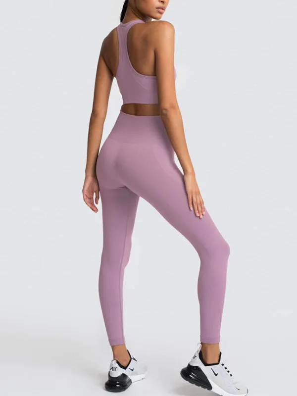 Women's Solid Colour Gym Set Including Sports Bra And Leggings
