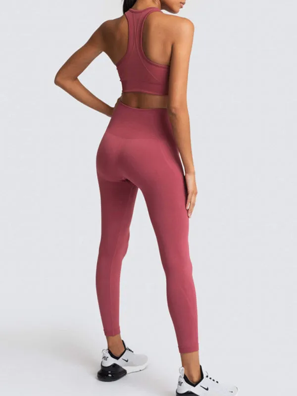 Women's Solid Colour Gym Set Including Sports Bra And Leggings