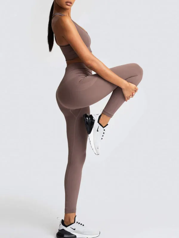 Women's Solid Colour Gym Set Including Sports Bra And Leggings