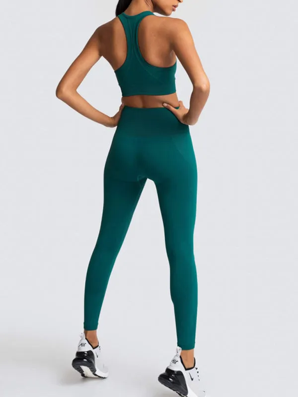 Women's Solid Colour Gym Set Including Sports Bra And Leggings